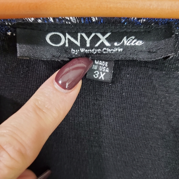 Onyx Nite - One Piece Sparkly Jacket/Cami Holiday Top Size 3X Blue Black White - Picture 4 of 5
